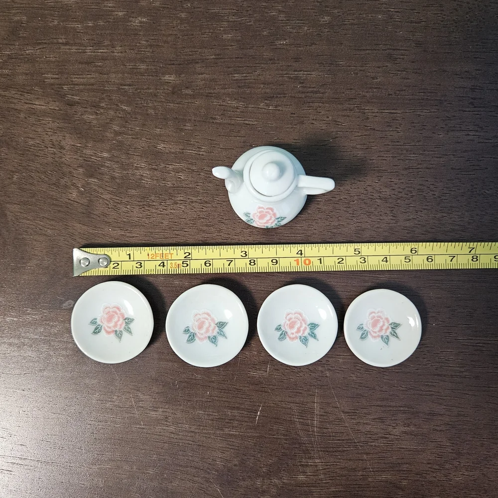 Pink Rose Miniature Porcelain‎ Teapot and Saucer Set